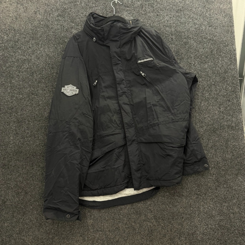 Vintage Harley Davidson Black Nylon Riding Jacket Mens XXL Biker Logo Coat